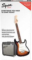 FENDER SQUIER Stratocaster Pack Brown Sunburst, Gig Bag, Frontman 10G